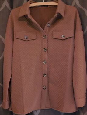 Quilted Button-Front Shirt Jacket -  Brown